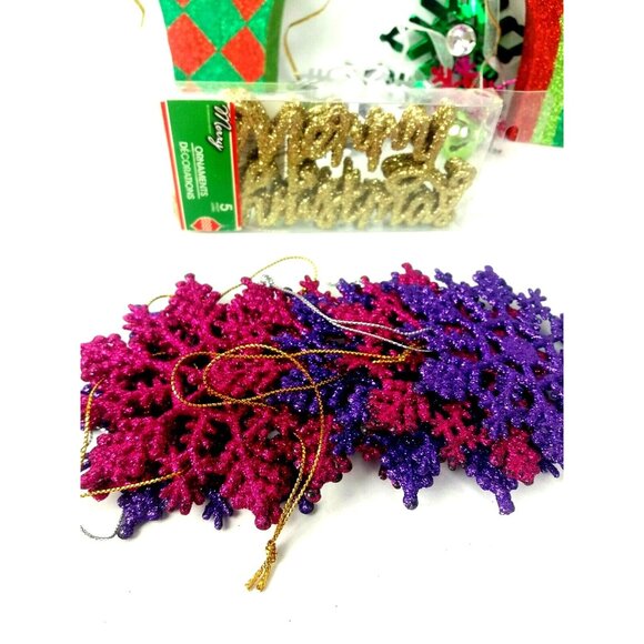 Glitter Christmas Ornaments Set Of 17 Reindeer Star Gift Boxes Snowflakes - Picture 3 of 6